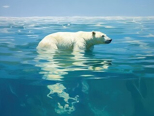 Naklejka premium Arctic Polar Bear Swimming in Calm Waters