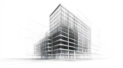 Fototapeta premium Architectural drawing of modern skyscraper, city background, design concept, digital illustration, high resolution