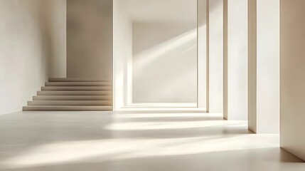 Obraz premium Minimalist Interior with Soft Neutral Walls, Ambient Lighting, and Shadows