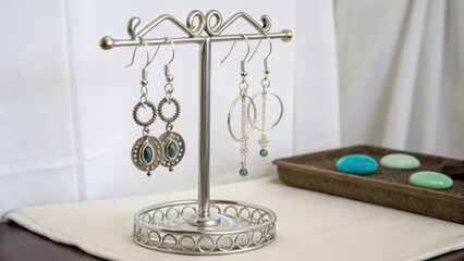 Silver Earring Display Stand with Earrings