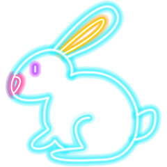 White Rabbit Neon. Illustration of Religious Holiday. Seasonal Greetings. Happy Easter.