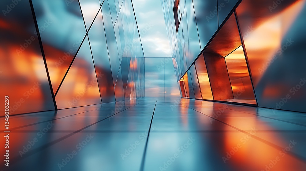 Poster modern architectural passage reflecting sky and light: a vision of futuristic design with abstract f