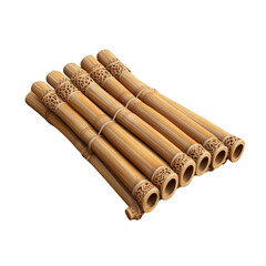 Ancient Chinese bamboo panpipe, carved design, isolated on transparent background
