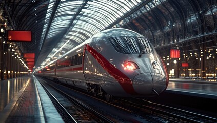 Naklejka premium High-speed train in a modern station