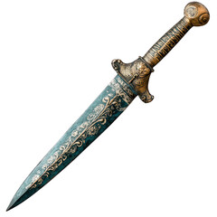 Egyptian bronze dagger, intricate handle, isolated on transparent background