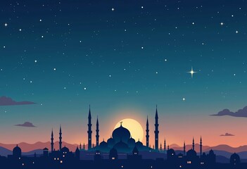 Fototapeta premium Serene cityscape under starry night sky with minarets, spiritual calmness