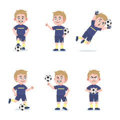 Cute American Boy with Blond Hair cartoon Playing Football