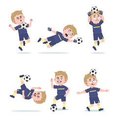 Cute American Boy with Blond Hair cartoon Playing Football