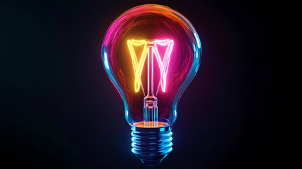 Colorful Glowing Light Bulb on Black Background