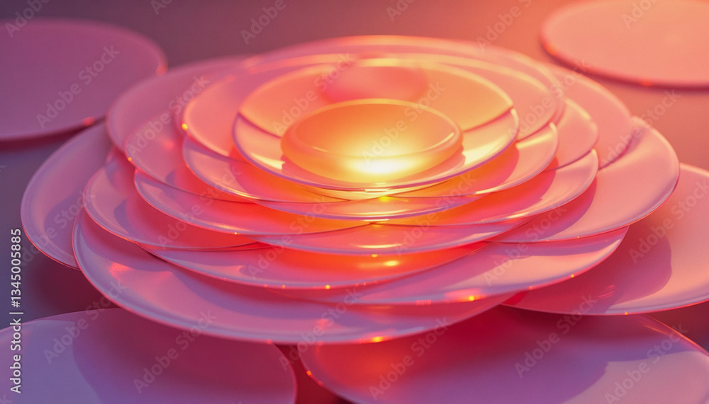 Poster glowing, concentric circles radiate warmth and light, creating a mesmerizing abstract floral form. g