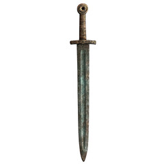 Bronze sword from ancient Rome, worn patina, isolated on transparent background