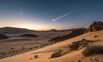 Infinity over cold sand dunes: night, stars, universe