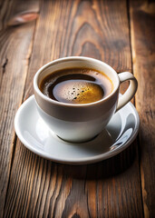 Hot Espresso with Rich Crema and Coffee Beans
