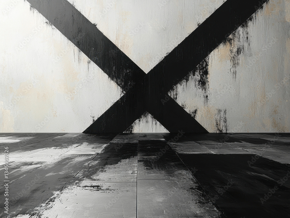 Poster bold monochrome abstraction featuring intersecting lines in a modern, sophisticated space