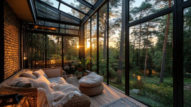 Luxurious glazed wintergarten in a brick setting, perfect for modern home and garden designs