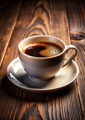 Hot Espresso with Rich Crema and Coffee Beans
