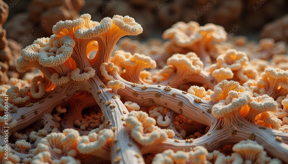 Poster intricate, otherworldly formations resembling coral or fungal structures showcase a mesmerizing patt