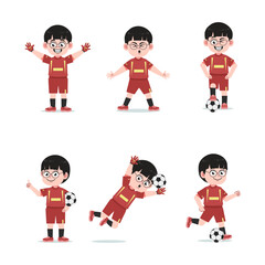 Cute Chinese Boy with Glasses cartoon Character Playing Football