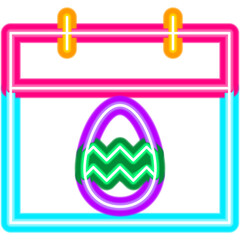 Easter Calendar Neon Sign. Vector Illustration of Religious Holiday. Seasonal Greetings. Spring Icon.