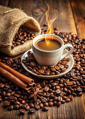 Aromatic Espresso with Roasted Coffee Beans
