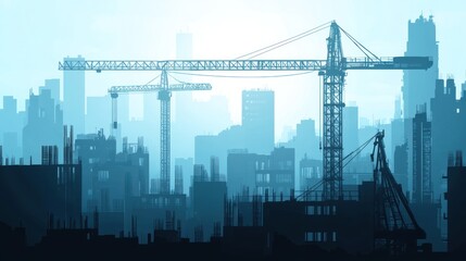 City Construction Site Silhouette Sunrise