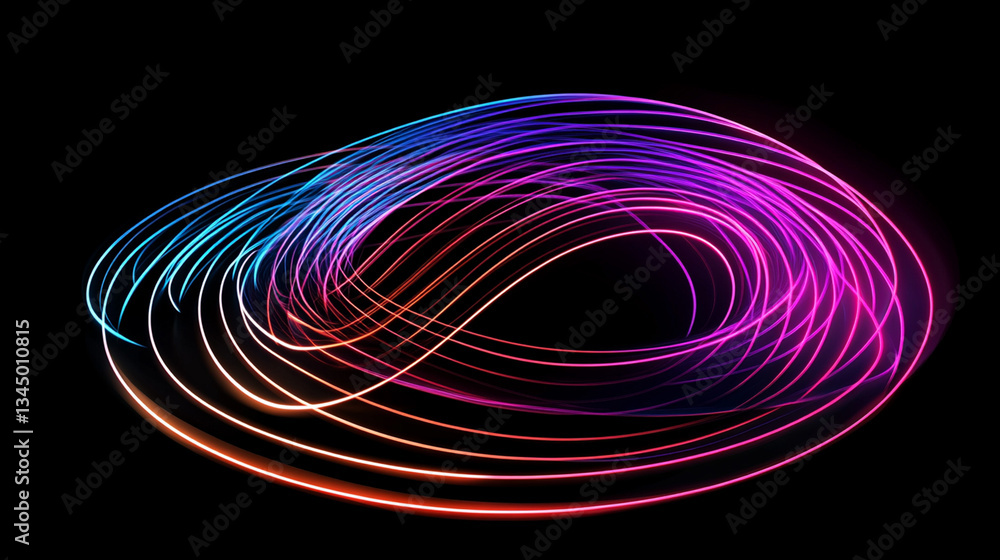 Poster vibrant swirling light trails creating a dynamic abstract pattern against a dark background