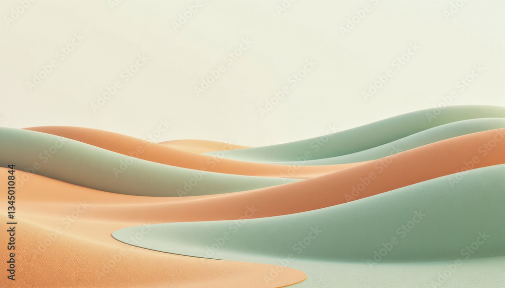Poster soft, undulating forms in muted earth tones create an abstract landscape with gentle curves and flow