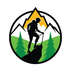 Adventurous Mountaineer Ascending Rugged Peak on Outdoor Expedition