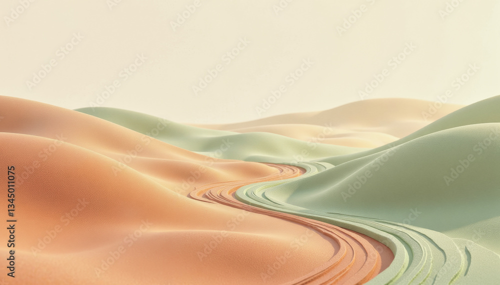 Poster gentle, rolling dunes sculpted with flowing lines create a serene and abstract landscape. graphical 