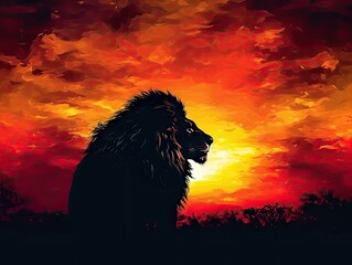Majestic lion silhouette at African sunset (3)