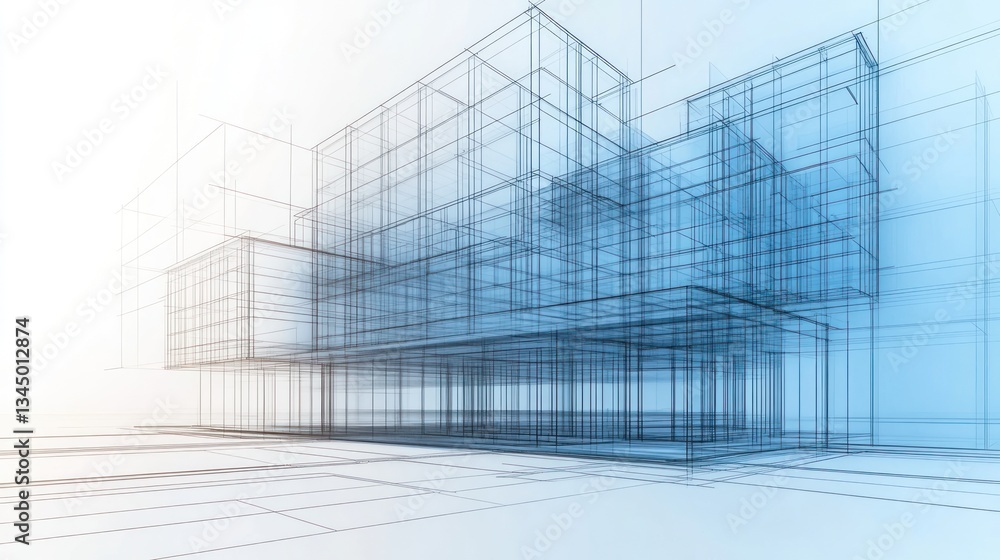 Poster abstract architectural blueprint with blue lines and grids