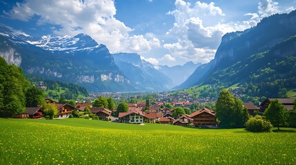Fototapeta premium Breathtaking Alpine Village nestled in the Swiss Alps