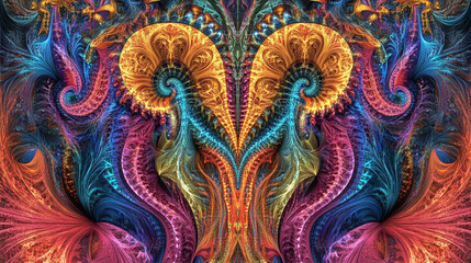 Vibrant abstract fractal art featuring swirling patterns and intricate designs in vivid colors