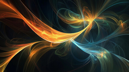 Fototapeta premium Colorful abstract swirls of orange and blue light intertwining against a dark background