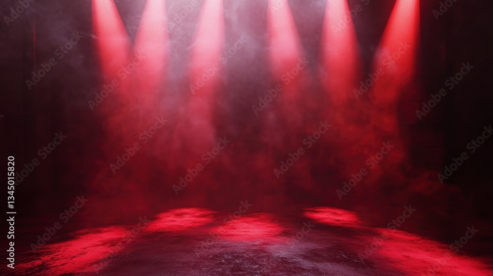 Poster red spotlights on smoky stage background. possible use product showcase, event backdrop