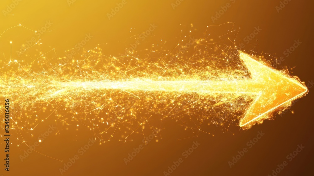 Poster sparkling golden arrow pointing right, symbolizing direction and progress