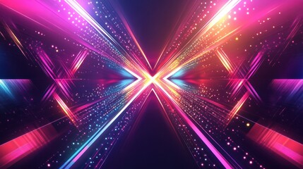 Naklejka premium Vibrant abstract light rays converging in a dynamic digital landscape