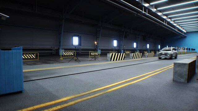 Generic 3d car crash test. Car destruction. Realistic 4k animation.