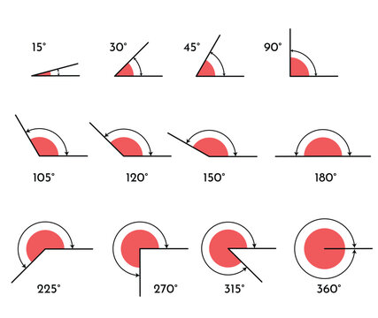 Angles set with different degrees Set of angles icons. Math and geometry symbols. Education material illustration