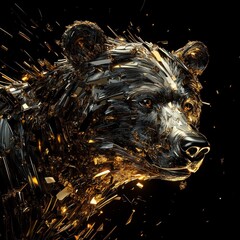 An artistic and abstract depiction of a metallic grizzly bear