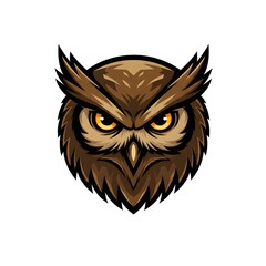 Fototapeta premium Majestic Owl Head Illustration Brown Feathers Intense Gaze Wildlife Bird Design