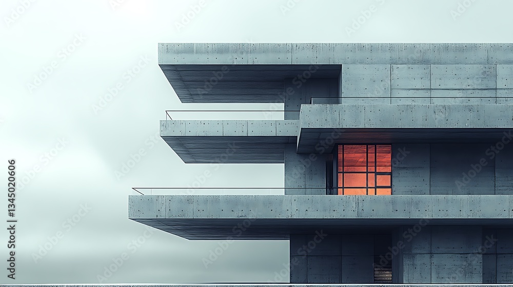 Aufkleber modern concrete architecture: minimalist building facade with geometric design and a hint of warm li
