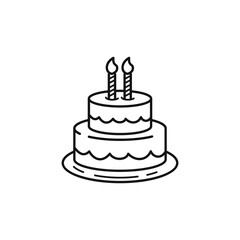 Birthday cake with candle outline illustration