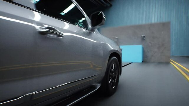 Generic 3d car crash test. Car destruction. Realistic 4k animation.
