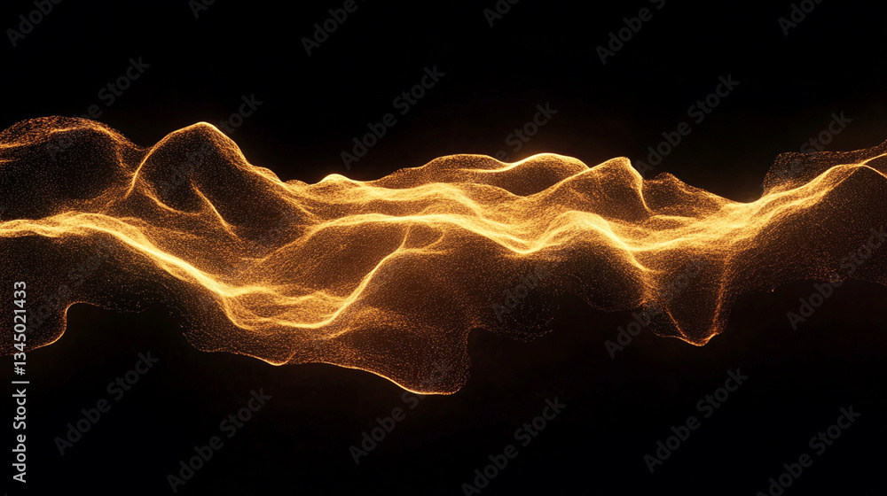 Poster abstract golden wave patterns flowing against a black background, creating a sense of motion and dep