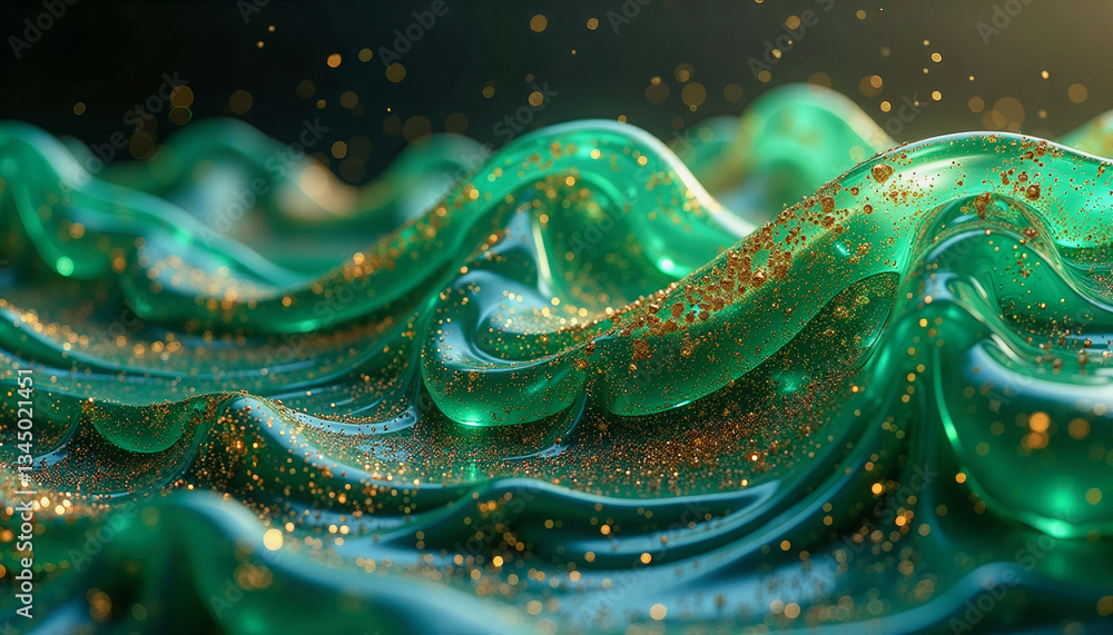 Aufkleber swirling emerald liquid shimmers with golden flecks, creating a mesmerizing abstract surface. graphi