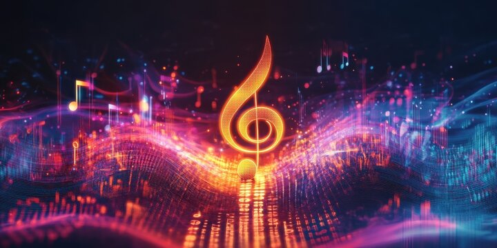 Vibrant Symphony: A Digital Visualization of Musical Notes and Rhythms in a Dynamic Waveform