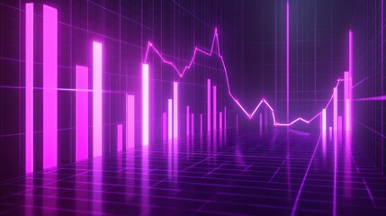 Fototapeta premium Vibrant digital stock market graph with fluctuating data trends in neon