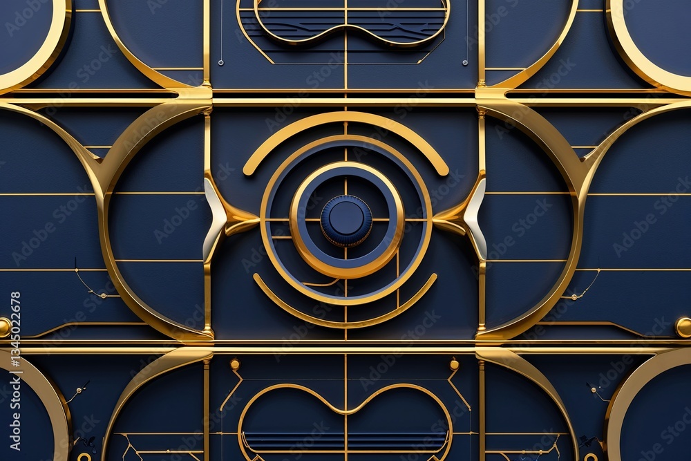 Poster dark navy brass themed design with embedded wave patterns in a tech grid layout