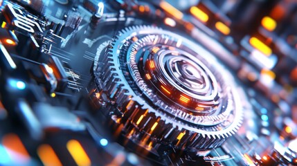 Fototapeta premium Exploring advanced technology in a vibrant, futuristic setting with intricate details